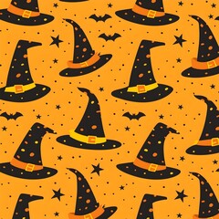 Bewitching Witch Hat Pattern in Cartoon Style for Spooky Halloween Banners and Backgrounds