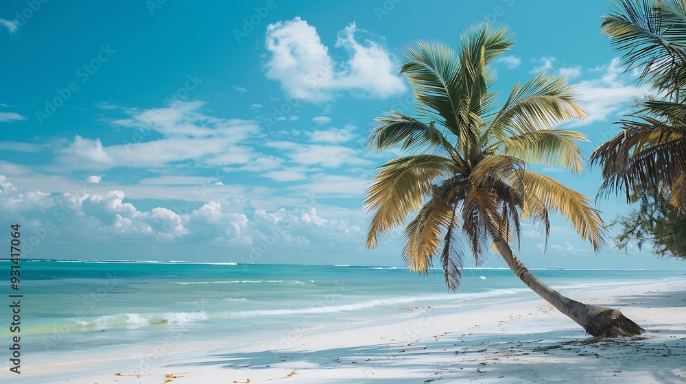 Aufkleber palm tree at diani beach kenya : generative ai