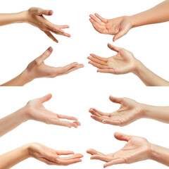 Set of woman hands showing holding and supporting