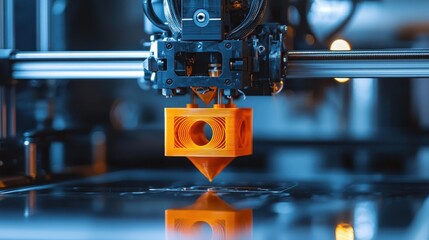 Fototapeta premium An orange 3D printer in action