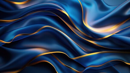 Obraz premium Generate a high-resolution abstract design showcasing flowing blue and gold ribbons. Aim for an elegant and luxurious aesthetic with smooth, graceful movements