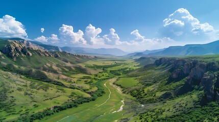 Obraz premium Aerial panoramic view of Botan Valley National Park Siirt on May 2023 : Generative AI