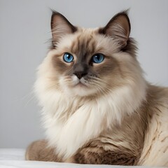 Ragdoll cat with distinct colorpoint furry coat and blue eyes isolated on white background  