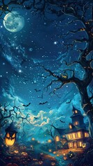 Happy Halloween Spooky Nighttime Scene