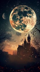 Naklejka premium Happy Halloween Spooky Nighttime Scene