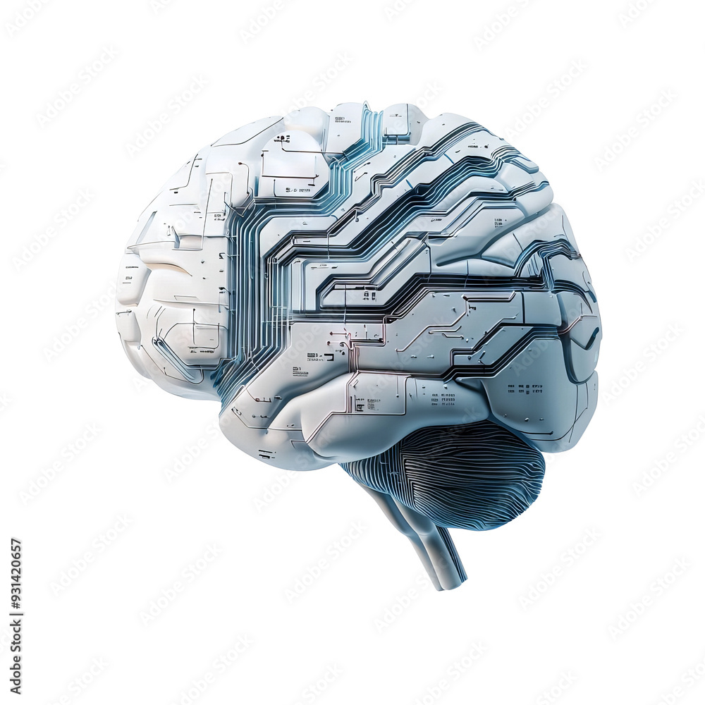 Aufkleber futuristic brain with circuit patterns representing technology, intelligence, and innovation in a di