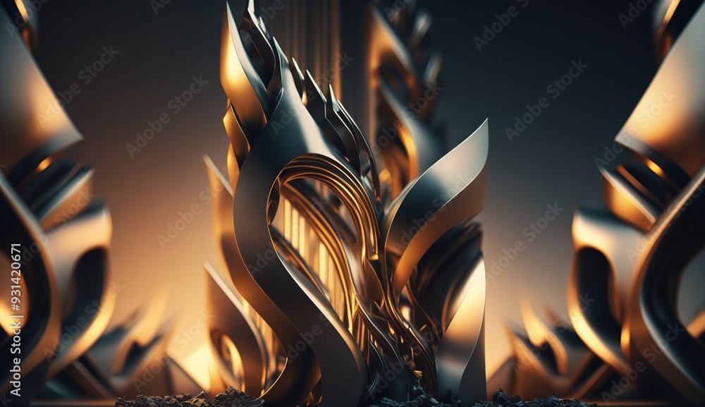 Poster abstract close-up of a futuristic textured surface featuring intricate patterns and metallic element