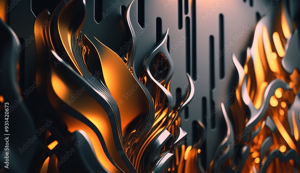 Poster abstract close-up of a futuristic textured surface featuring intricate patterns and metallic element