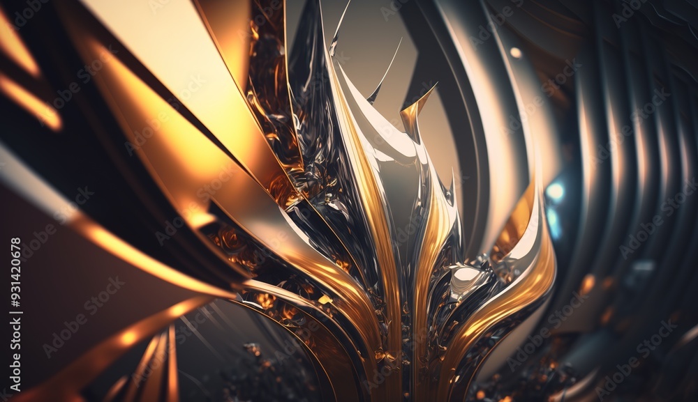Poster abstract close-up of a futuristic textured surface featuring intricate patterns and metallic element