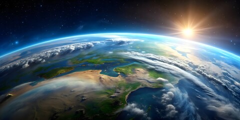 Panoramic view of earth's horizon from space , space, planet, horizon, view, earth, space exploration, atmosphere