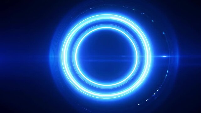 Glowing neon blue circle ring on dark background: futuristic energy light design