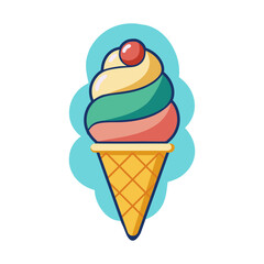 Vector illustration of ice cream cone. Suitable for the design elements of the ice cream logo, food, and dessert menu. Ice cream cartoon illustration