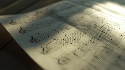 A minimalist design featuring a single sheet of sheet music with a few notes and a simple melody.