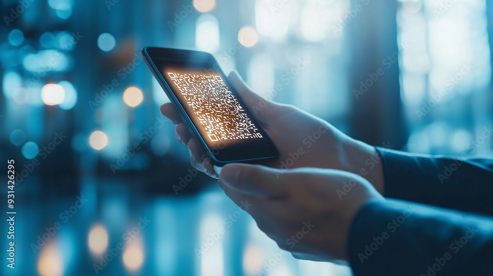 Poster person scanning a qr code to make a payment using a digital wallet, illustrating seamless transactio