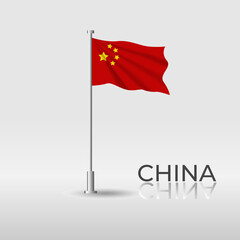 Flag of China. Realistic fluttering fabric. National symbol of China. Illustration is suitable for decorating materials for independence day and other events. design element. Vector.	