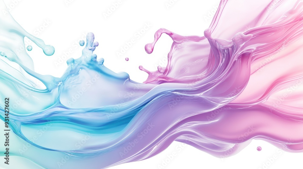 Poster a vibrant swirl of colorful liquid splashes on a white background, creating an artistic effect.
