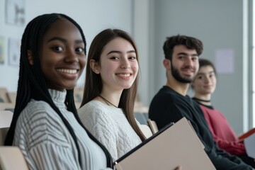 Obraz premium As college students of different races prepare to go to class for the new semester, the overall picture conveys a sense of confidence and youthful exuberance.
