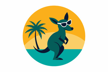 Kangaroo wearing black sunglasses on the beach