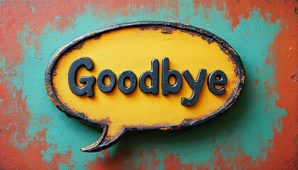 speech bubbles , text goodbye , realistic texture and style , yellow bubble, red and blue background