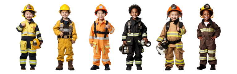 firefighter kid png cut out element set