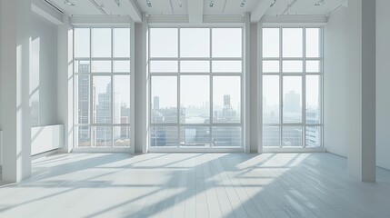 Fototapeta premium interior design of a room in a new building with large windows : Generative AI