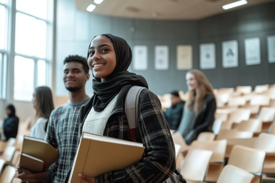 As college students of different races prepare to go to class for the new semester, the overall picture conveys a sense of confidence and youthful exuberance.