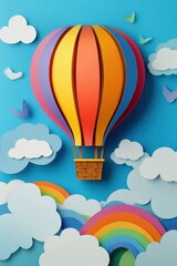 Paper cut sky with hot air balloon