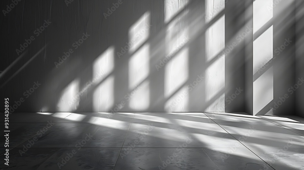 Poster Gray shadow and light blur abstract background on white wall  from window Dark stripe grey shadows indoor in room  background monochrome shadow overlay effect for backdrop and mockup d : Generative AI