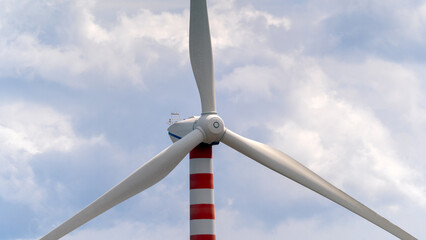 wind turbine in the foreground in the medio campidano wind farm in southern sardinia
