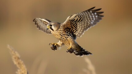 Fototapeta premium Kestrel hovering in midair its sharp eyes scanning the ground for prey
