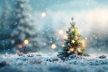 Naklejka premium Christmas greeting card with bright winter holiday composition and New Year background