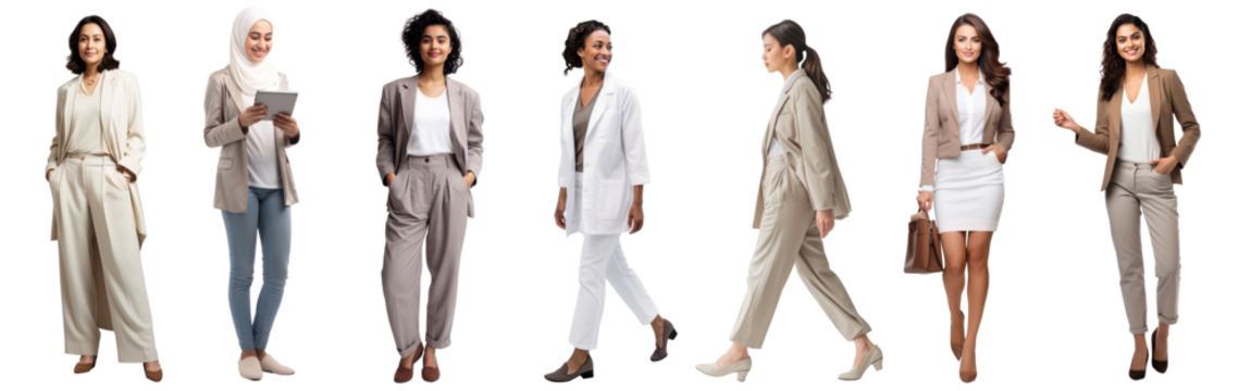 Diverse businesswomen full body png cut out element set