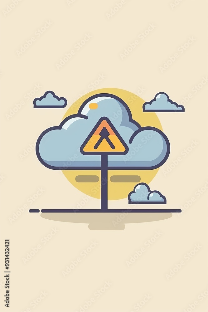 Poster cloud computing alert conceptual illustration of digital security risk and data protection