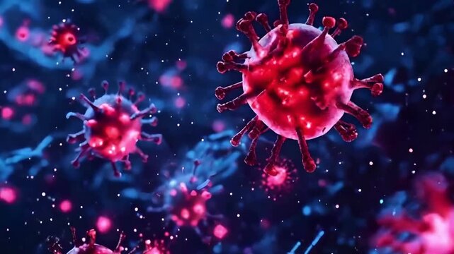Polymorphic flying viruses in the cyberpunk style. Video generative AI