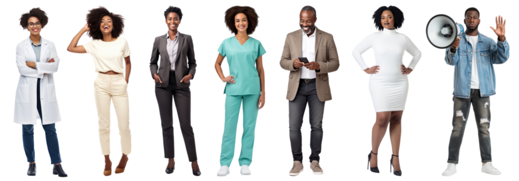 Diverse people full body png cut out element set