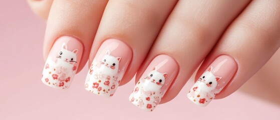 Naklejka premium Cute Cat Nail Art Design.