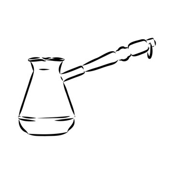 recommend clip art: Coffee maker, Turkish coffee maker. Vector black and white graphic illustration, hand-drawn.