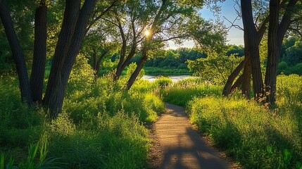 Fototapeta premium Sertoma Park's Sioux Falls Nature Conservation Area: A Vibrant Greenway Trail System