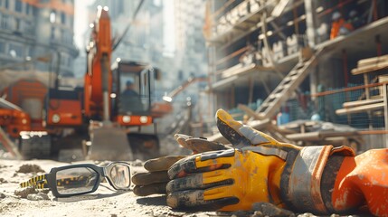Fototapeta premium Construction Safety Equipment. Gloves, Eyewear.