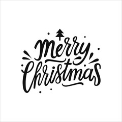 Merry Christmas, vector black text isolated on white background.