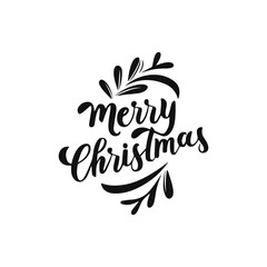Merry Christmas, vector black text isolated on white background.