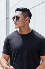 Obraz premium A handsome young model wearing blank tshirt for mockup template
