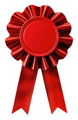 Red award ribbon with smooth surface and tails, cut out - stock png.