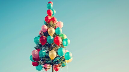 Happy holiday, funny tree with balloons
