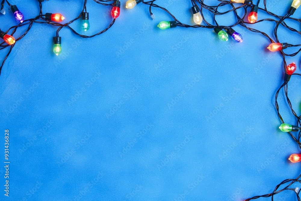 Sticker Decorated with Christmas lights on a dark blue background.