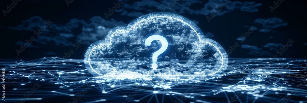 Poster cloud computing security question mark, data protection and privacy in the digital age