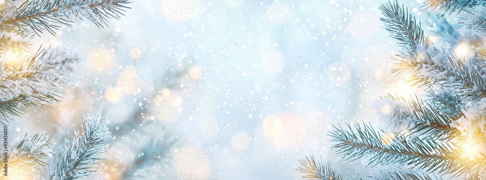 Poster an xmas tree decorated with garland lights in front of a festive background. widescreen frame set ag