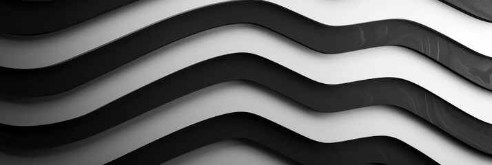 Sleek Wavy Black and White Stripes with Minimalist Design. Abstract background.