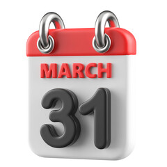 31st March Calendar Icon 3D Render