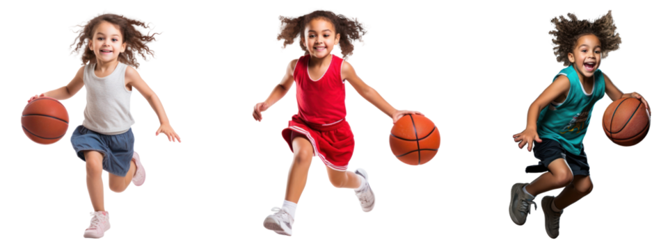 Kids playing basketball png cut out element set